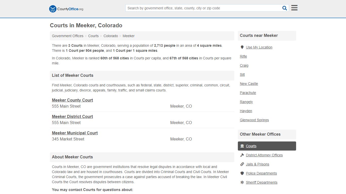 Courts - Meeker, CO (Court Records & Calendars) - County Office