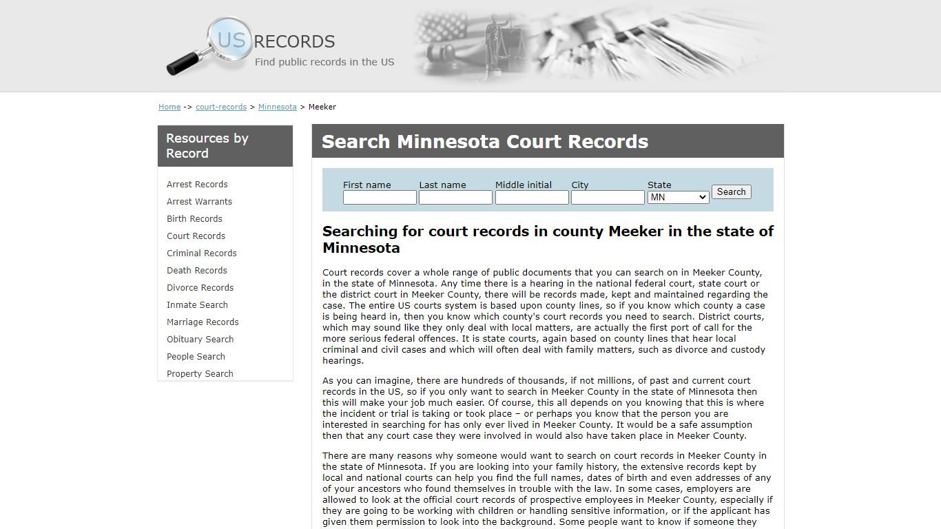 Search Court Records Meeker Minnesota | US Records